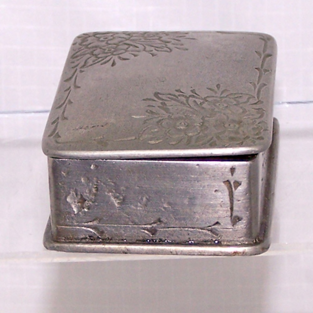 VTG- REIN ZINN 95% PEWTER Engraved Flowers TRINKET BOX - Picture 6 of 10